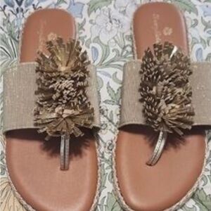 Tommy Bahama Tan Slide Sandals with Floral Accent